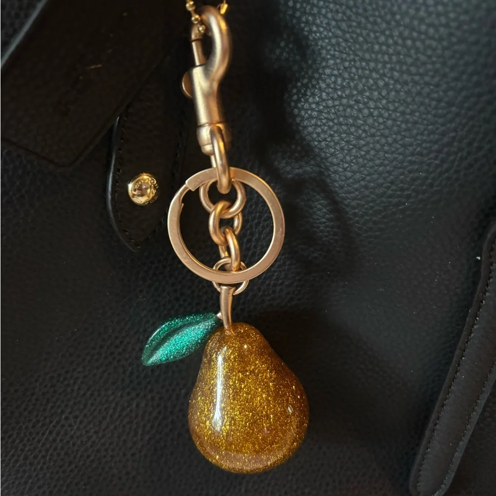 Gold Glitter Pear Keychain Bag Charm
